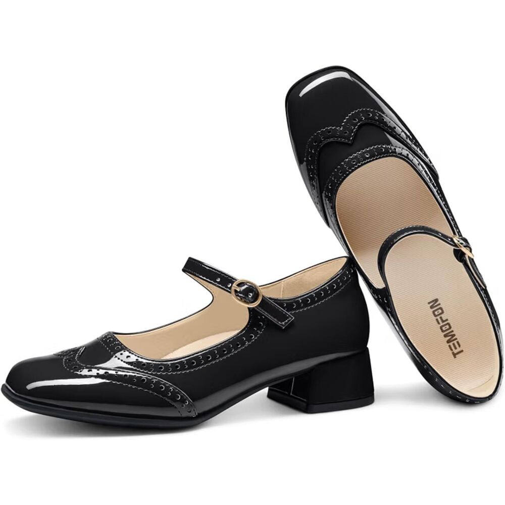 Women's Size 9 Black Mary Jane Shoes Arch Support Non Slip Chunky Low Heel Pumps